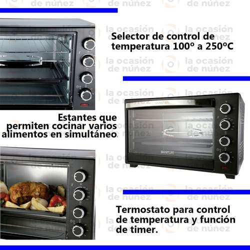 Imagen 3 de 8 de Horno Electrico Smartlife 50 Lts Conveccion Spiedo Luz