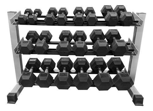 Rack Con 10 Pares De Mancuernas Hexagonales 5-50 Lbs Gym Color Negro