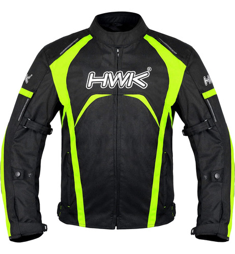 Chaqueta P/ Motociclista Hwk, Impermeable, Negro Y Verde, L