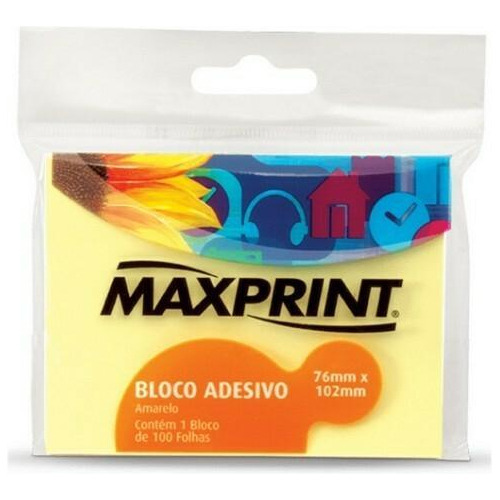 Bloco Autoadesivo 76x102mm Amarelo Neon 100fls - Maxprint