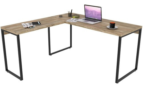 Mesa Para Escritório Home Office Estilo Industrial Em L Form 150x150cm Carvalho - Lyam Decor