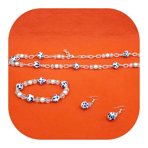 Imagen 3 de 3 de Set Collar, Aretes Y Pulsera De Talavera Poblana