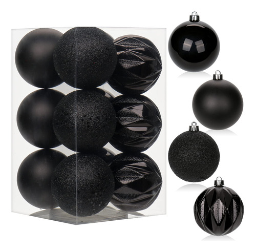 Esferas Para Arbol De Color Negro Paquete 12 Pcs 3.15 Inches