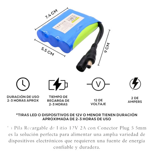 Pila Recargable Portatil 12v 2000ma Accesorio Tiras Led