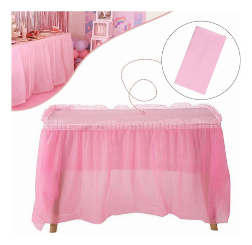 Falda De Mesa Faldón De Tul Decoración Evento Boda Mantel Color Rosado