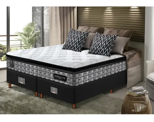 Cama Box Queen Colchão Pillow Top + Box 158x198x70 Molas Ensacadas Cama inBox Abstrato