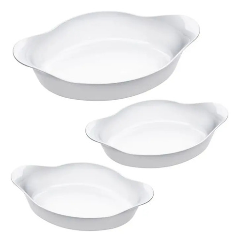 Marinex conjunto de assadeiras oval opaline 3 peças branco - R$ 48,65