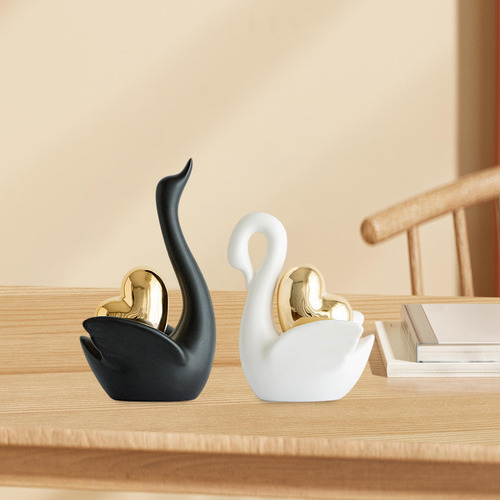 2 Piezas Figuras De Cisne Adorno De Mesa En Y Negro