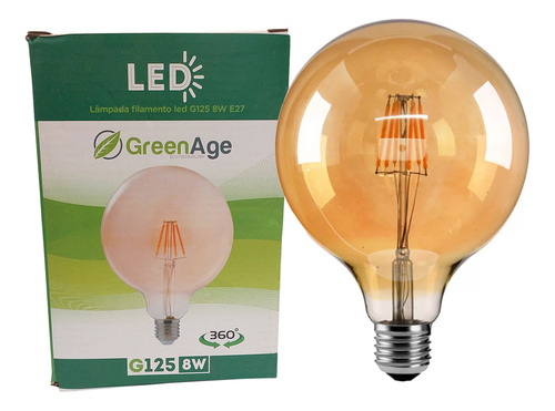 Lâmpada Filamento Led 8w G125 Âmbar E27 Retrô Vintage Decorativa Bivolt Branco Quente - Green Age