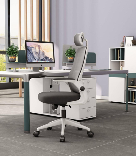 Silla De Escritorio Ergonómica Con Soporte Lumbar Y Cabeza Color Blanco/Negro Material del tapizado Algodón