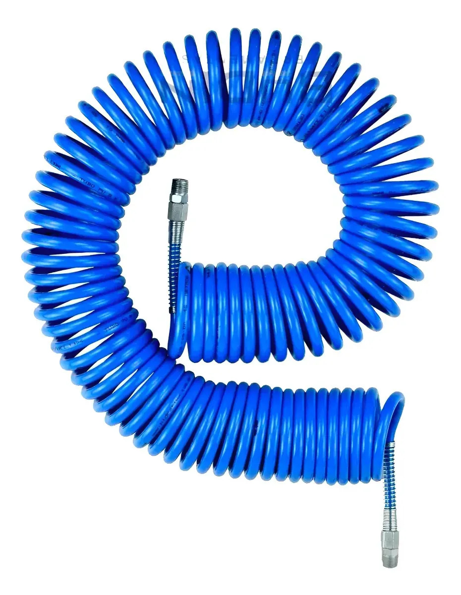 Mangueira Espiral Pu 10 Metros X 8mm Pneumática Encaixe 1/4x14mm Azul