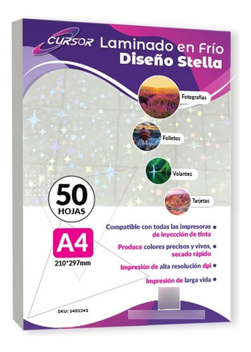 Laminado En Frio Diseño Stella A4 Cursor Pack 50 