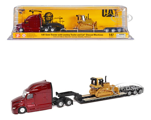 Camion Peterbilt 579 Cama Baja Con Maquinaria Escala 1:87 Color Rojo