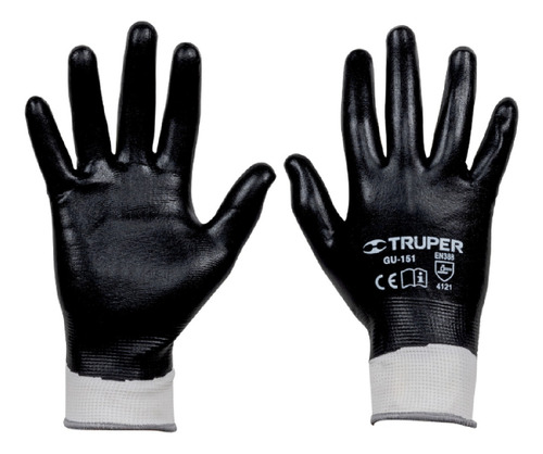 Guantes Poliéster Recubrimiento Nitrilo Talla M Truper 18026 Negro