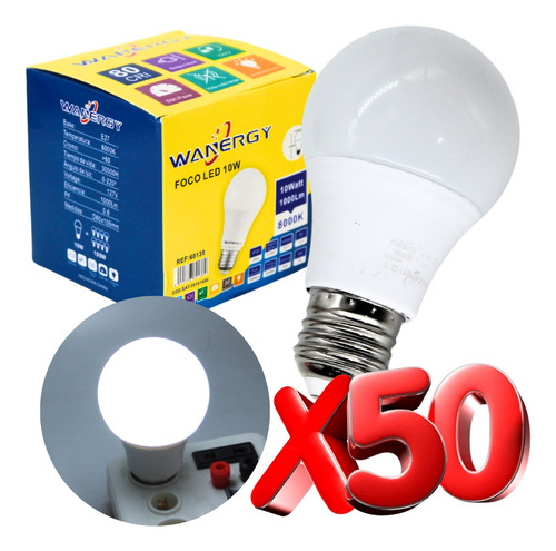 Paquete De 50 Focos Bombilla 10w Ahorrador Led  Color De La Luz Blanco Frío