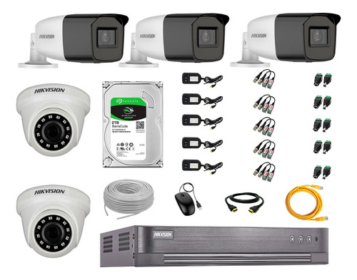 Cámaras Seguridad Kit 5 Hikvision Full Hd 2tb 40m Varifocal