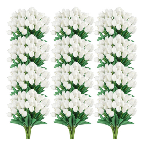 Hoteam 300 Piezas De Tulipanes Artificiales De Flores Blanca