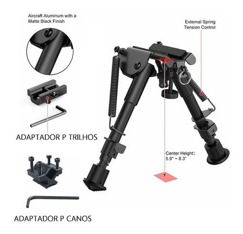 Imagem 3 de 7 de Bipé Tático Metal + Adaptador P Cano E Trilhos 20a22mm