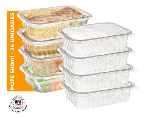 Pote Descartável Freezer Microondas Marmita Comida Fit 500ml