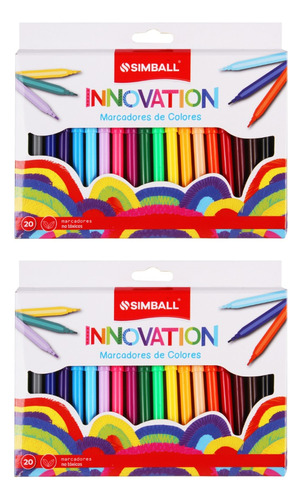 2 Cajas Marcadores Escolares Simball Innovation X 20 Colores