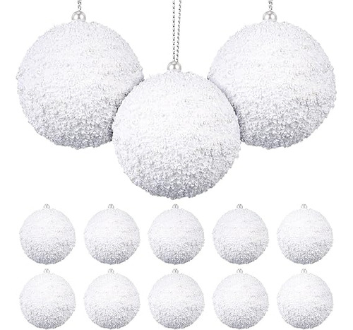 10 Bolas De Navidad Decorativas Blanco