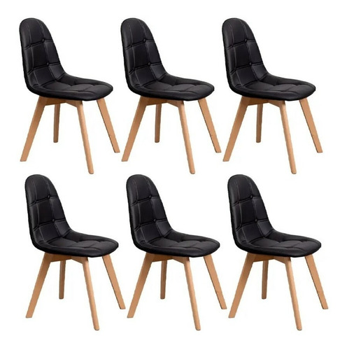 Imagen 1 de 4 de Silla de comedor Tienda El Garage Eames Capitone, tapizado negro, 6 unidades