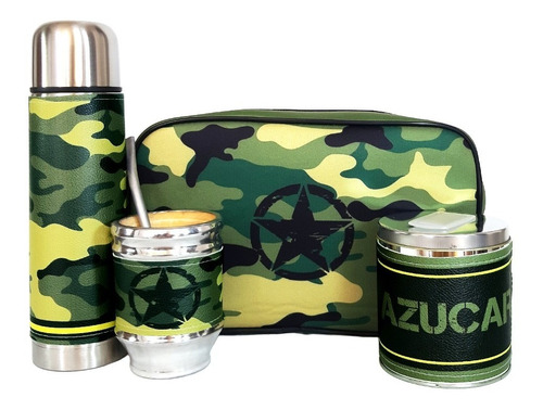 Kit Matero Neceser Camuflado Termo 1/2 Azucarera Mate Madera