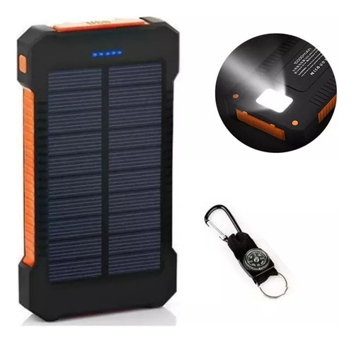 Banco Energía Solar Resistente Agua 20000mah 2 Puertos Usb