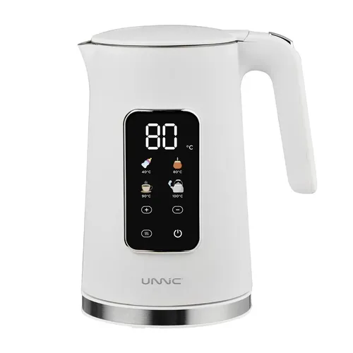 Pava Eléctrica Unnic Pantalla Digital Táctil Acero Inoxidable 1.7 L Temperatura Prestablecidas Ideal Para Mate Café Te Color Blanco