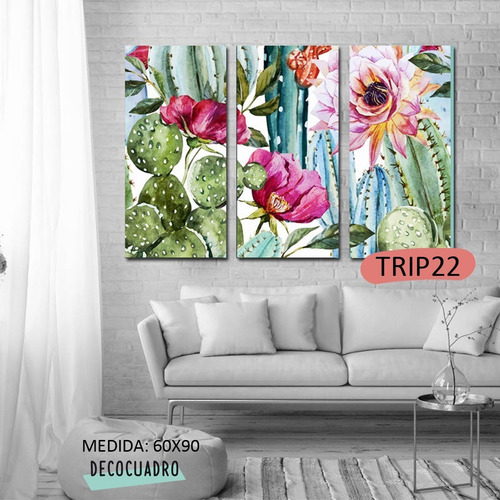 Imagen 4 de 10 de Cuadro Hojas Tríptico 60x90 Decorativo Modernos Tela Impresa