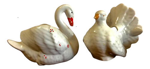 Set Figuras Vintage Ceràmica Forma De Cisne Y Paloma 17 Cm