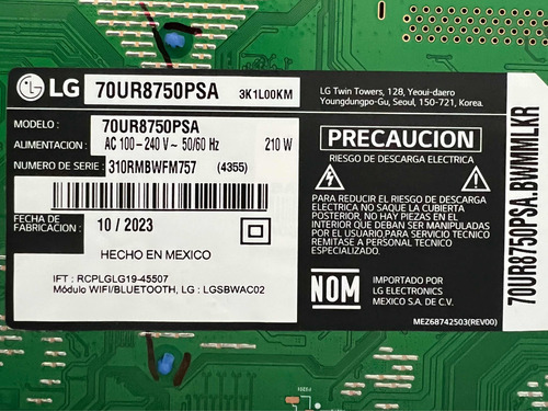 Main Lg 70ur8750psa Eax70043605(1.0) 68 Pines Hosp Pant*