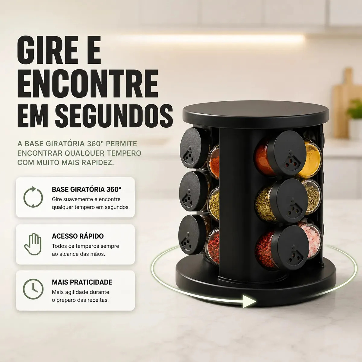 Porta temperos giratório com 9 potes de vidro, foto 3 do anúncio