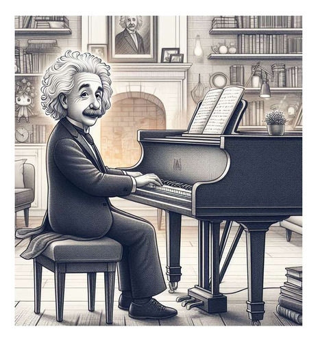 Vinilo 100x100cm Einstein Tocando Piano Musica Teclado