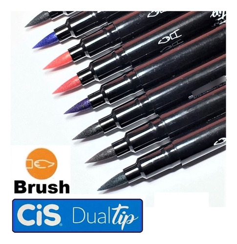 Kit Estojo 10 Caneta Pincel Dual Tip Brush Pen Fineliner Cis