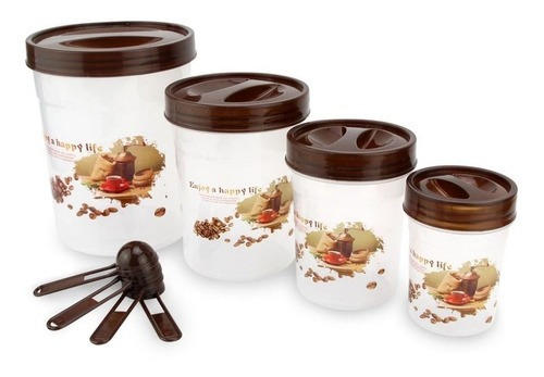 Conjunto 4 Potes Mantimentos Para Alimentos Colher Dosadora