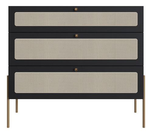 Cômoda Para Quarto 3 Gavetas Pé Metal Arlo A10 Nero/dourado