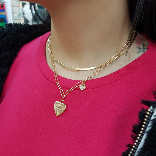 Collar Eslabones Corazón Y Cadena De Serpiente
