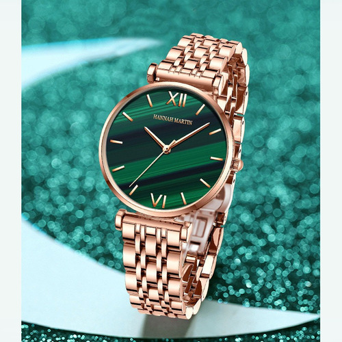 Reloj De Cuarzo Hannah Martin De Cuero Simple Para Mujer Color Del Bisel Brown Silver Green