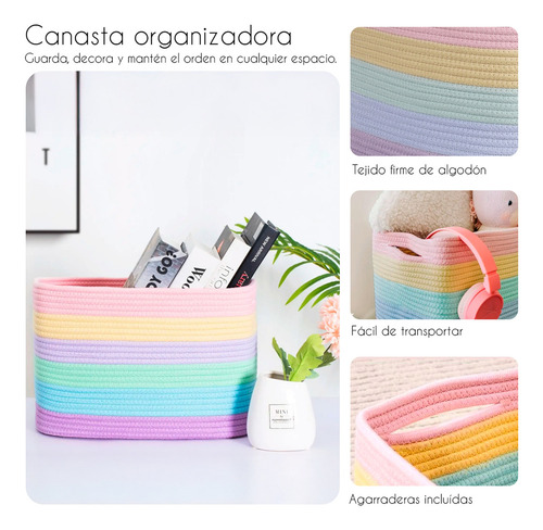Juego Cestas Almacenamiento 3 Organizadoras Estantes Color Multicolor