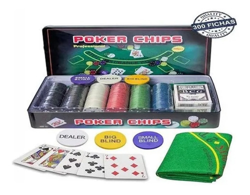 Set Juego De Poker 300 Fichas Con Paño Blackjack Y Naipes