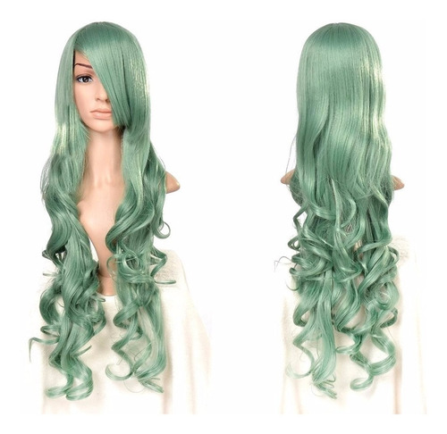 ¡ Peluca Ondulada 80cm Verde Kanekalon Halloween Cosplay !!