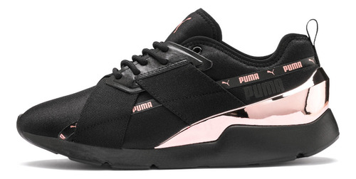 Tenis Puma Muse X-2 Metallic Wn Mujer Negro Y Rosa Metálico