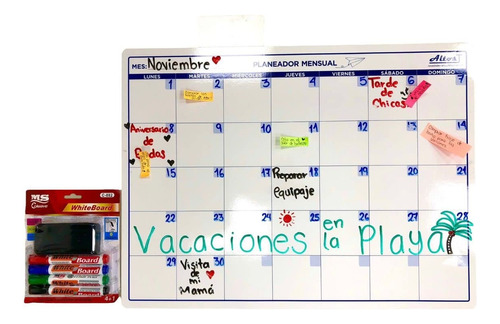 Planificador Calendario Mensual Doble Cara Con 4 Plumones 