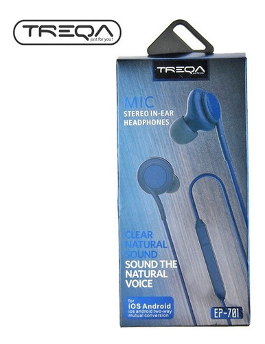 Audifonos Manos Libres Con Microfono Treqa Ep-701 Color Negro/Azul