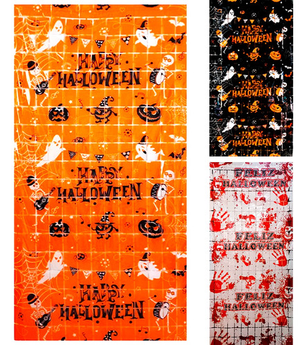 Cortina Halloween Cuadrados Shimmer Metalizada Decoracion