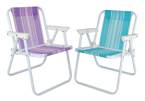 Kit 2 Cadeira Infantil Aço Camping Praia Rosa E Azul - Mor