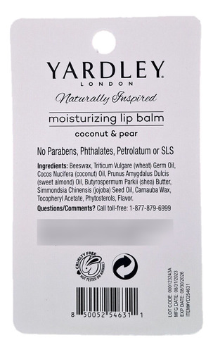 2-pck Bálsamo Labios Yardley Aroma Coconut & Pear 4.25g C/u
