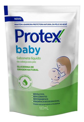 Sabonete Líquido de Glicerina da Cabeça aos Pés Protex Baby Sachê 180ml