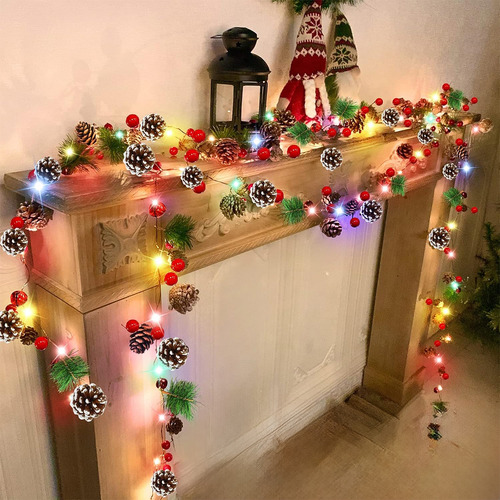 Decoraciones Navideñas Luces Luditek Gl110 Serie 20 Led Cono De Pino Adornos Navidenas Bateria 2m De Piñas Multicolor